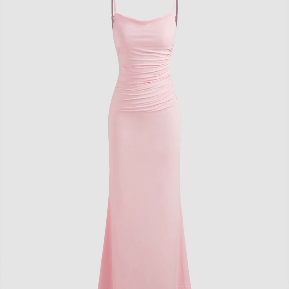 Cider Pink COWL NECK RUCHED BACKLESS MAXI DRESS